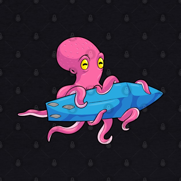 Octopus as Surfer with Surfboard by Markus Schnabel